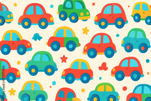 Seamless Pattern of Cheerful Cartoon Cars for Children's Creative Designs