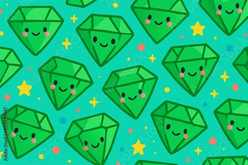 Adorable Kawaii Lanterns Seamless Pattern on Bright Yellow Background
