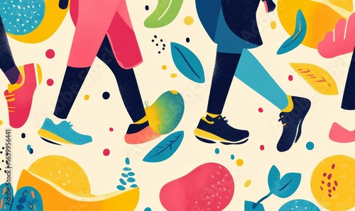 Vibrant illustration showcasing a lifestyle focused on health and wellness, symbolizing balance, activity, and overall well-being. The concept emphasizes the importance of maintaining, Generative AI