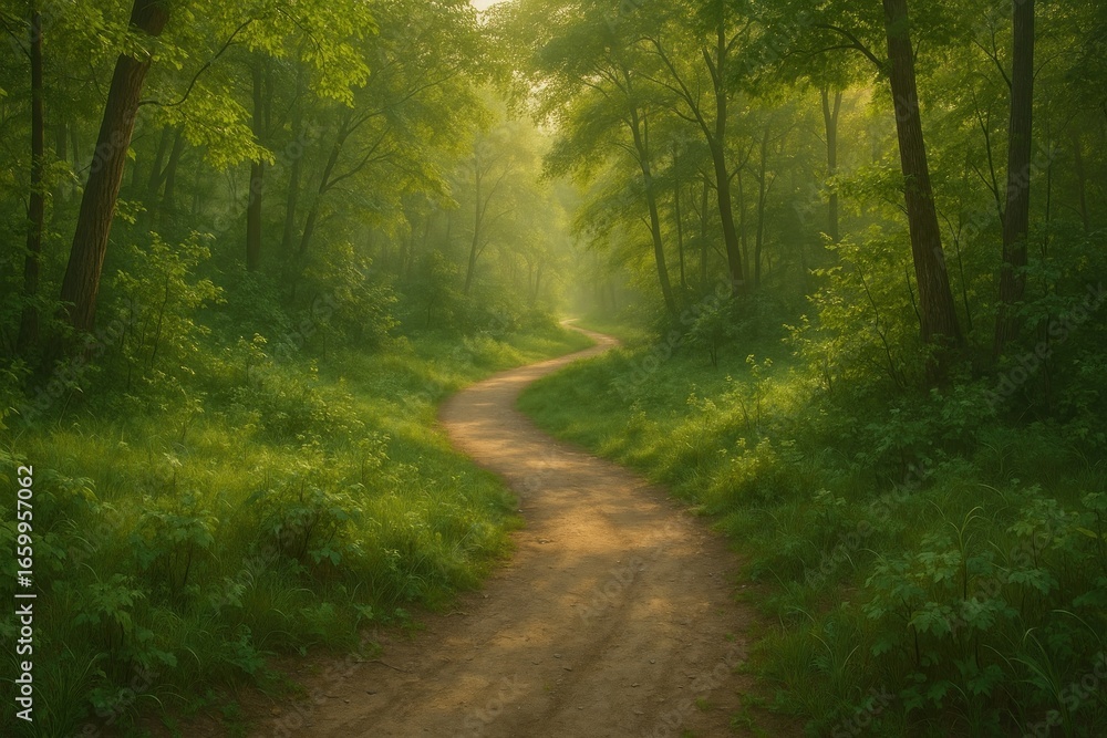 Obraz premium Serene forest path with sunlight