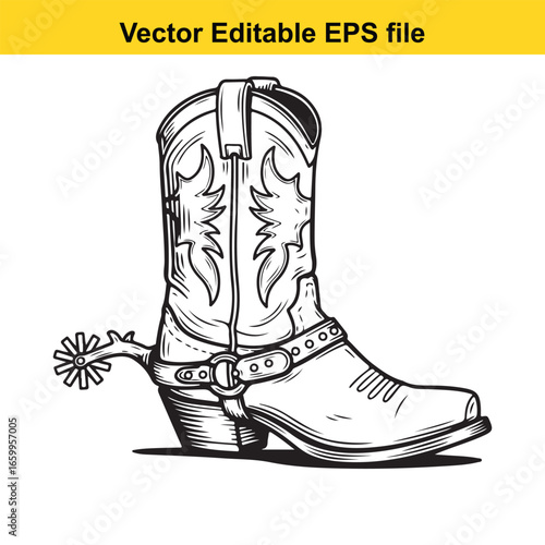 Detailed cowboy boot with spur isolated on white background