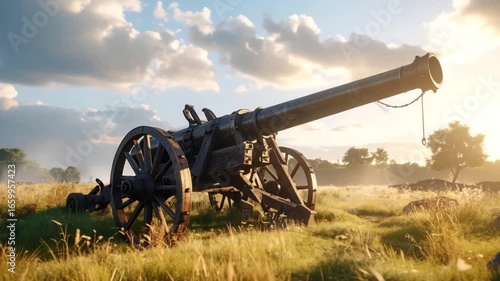 Antique cannon on field