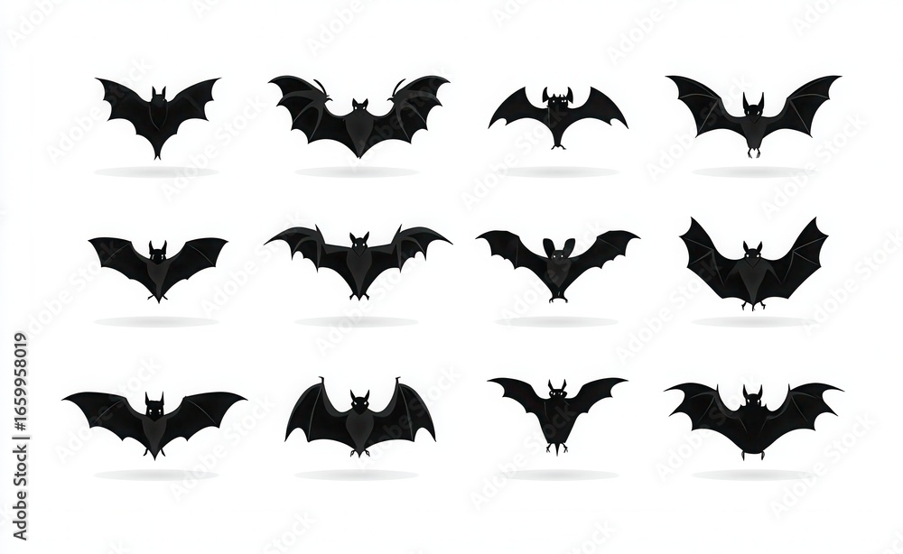 Naklejka premium halloween bat, kawaii bats, set of bats