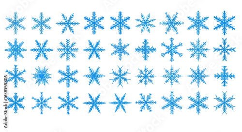 Discover a stunning collection of intricate blue snowflakes, perfect for adding a touch of winter magic to your designs.