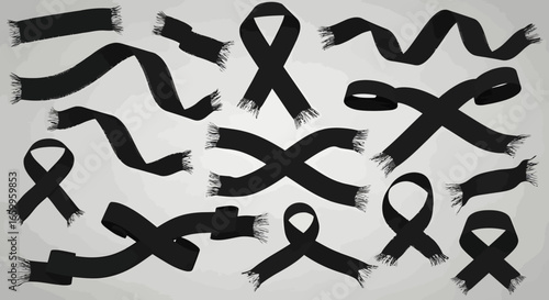 Symbolic black ribbons with frayed edges convey remembrance, solidarity, and support for important causes