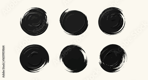 Six bold black ink brush strokes create a modern, artistic pattern on a clean cream background, perfect for design.