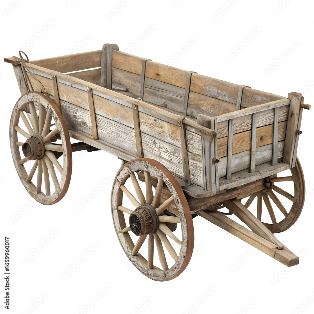 Fototapeta premium Antique Wooden Wagon Vintage Farm Cart Rustic Countryside Vehicle