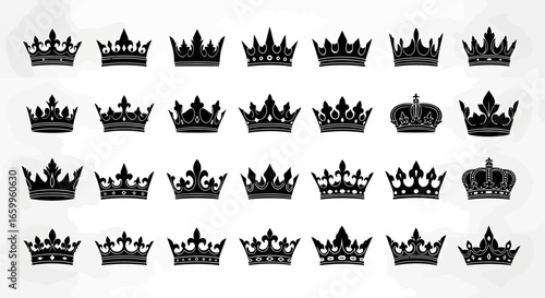 Discover regal elegance with a stunning collection of diverse royal crowns, perfect for design projects.