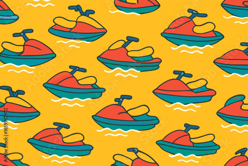 Jet Skiing, Subject: Watercraft, Location: Beach, Content Type: Illustration, Environment: Tropical, Viewpoint: Aerial, Concept: Fun