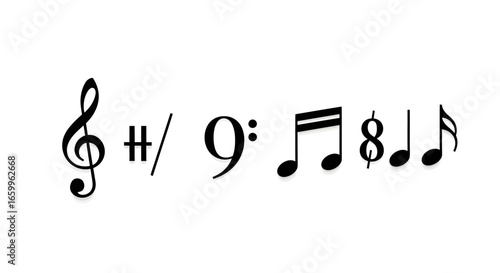 Discover the universal language of music with essential symbols like the treble clef, sharp, time signature, and musical notes.