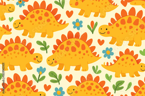 Fun Dinosaur Patterns, Colorful Stegosaurus Design, Playful Background Art