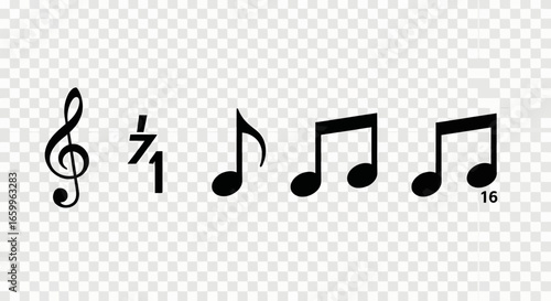 Elegant musical notes and time signature symbols representing rhythm and melody, perfect for creative projects.