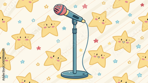 Microphone and Stars in a Playful Environment, Illustration