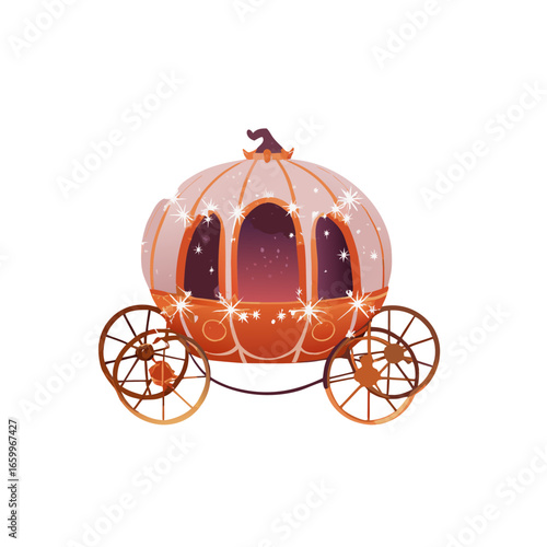 Magical pumpkin carriage illustration for fairytale children’s book