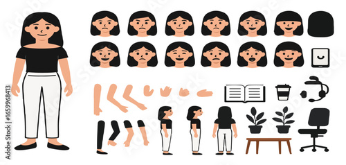 Female Character Creator – Vector Poses, Expressions & Office Scene Elements