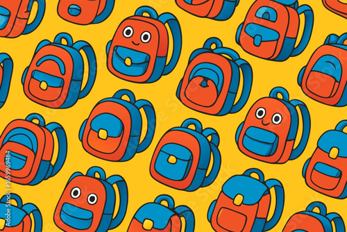 Cute Backpack Illustration Seamless Pattern For Kids