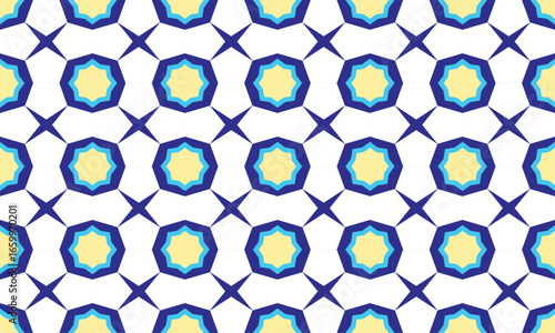 Seamless fabric pattern, pentagon lined up in rows to form a beautiful stacked octagon, abstract geometric background