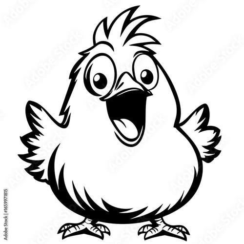 Cheerful cartoon chick celebrating with a big smile and wings spread out in a fun and playful manner