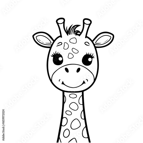 Cute cartoon giraffe illustration featuring a smiling face with distinct facial features and long neck