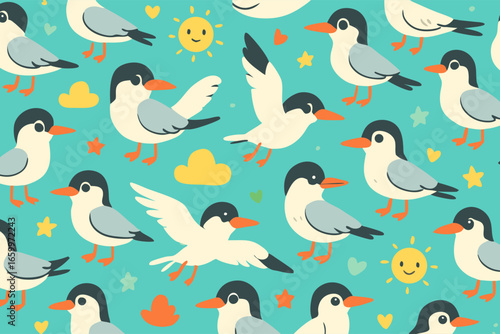 Seagull Summer Cute Bird Seamless Pattern