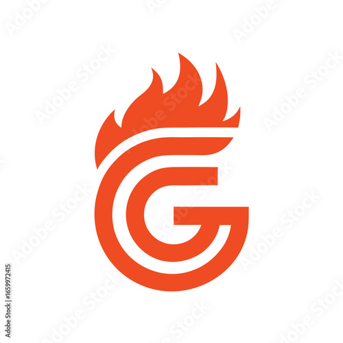 Orange letter G with flame design on white background alphabet character