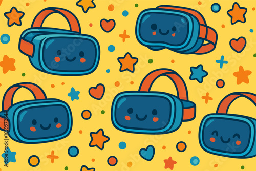 Adorable VR Headsets Pattern Design in Playful Yellow Background