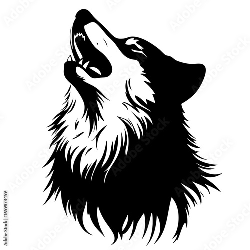 Wolf howling silhouette representing wilderness, nature, and the call of the wild during a nighttime adventure