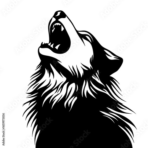 Detailed illustration of a howling wolf featuring intricate fur patterns and dynamic facial expression capturing essence of wilderness