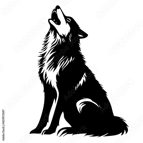 Wolf howling at the moon in night sky, symbolizing wilderness and nature's raw beauty