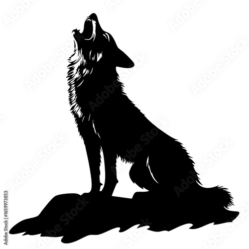 Howling wolf silhouette in a natural setting evoking a sense of wilderness and instinctive communication at dusk
