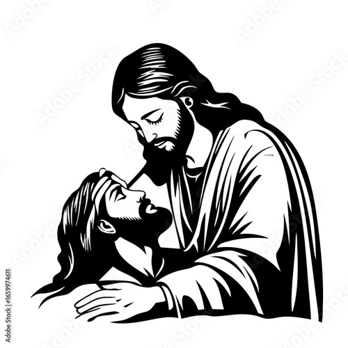 Jesus healing the sick with compassion and love through a heartfelt embrace in a profound moment of connection
