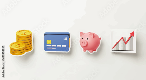 Financial icons representing planning and growth