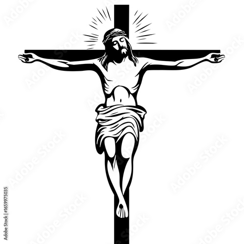 Crucifixion of Jesus Christ depicted in black vector art showcasing a solemn religious moment