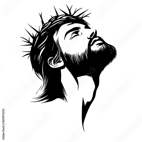 Representation of a man with a crown of thorns expressing serenity and spirituality
