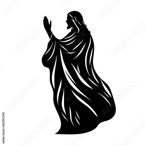 Silhouette of a praying figure draped in flowing robes, depicting a spiritual moment of devotion and contemplation
