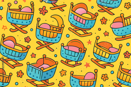 Cute Baby Cribs Pattern Adorable Design with Stars and Crescent Moons