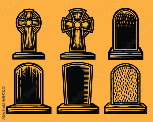 Assortment of Spooky Gravestones and Headstones Clip Art for Halloween Designs and Crafts