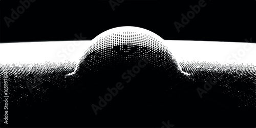 Black and white abstract graphic with dome shape and textures
