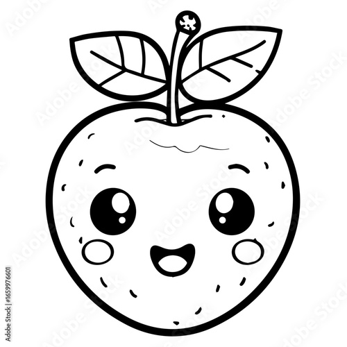 Cartoon apple character with a happy face and playful expression showcasing round shape and leafy details