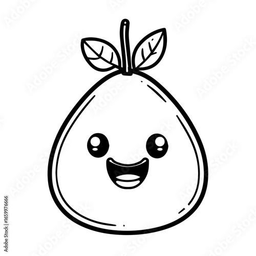 Cute smiling pear character with vibrant expression and cartoonish design showcasing happiness and joy in a playful style
