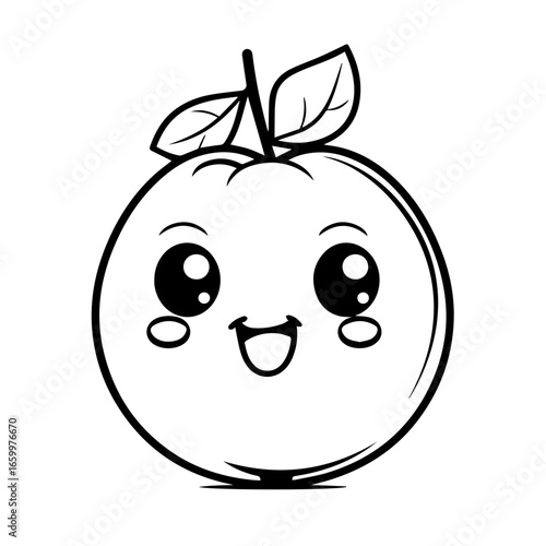 Smiling orange character with cheerful expression and leaves in a playful design suitable for fun illustrations and children's content