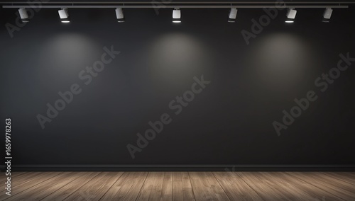 Black gallery with blank wall 
