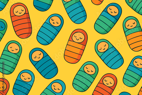 Sleeping Babies in Colorful Swaddling Clothes Pattern