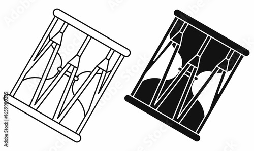 vector illustration of janggu icon set. also transliterated as janggo or changgo or seyogo with outline and silhouette. isolated white background.