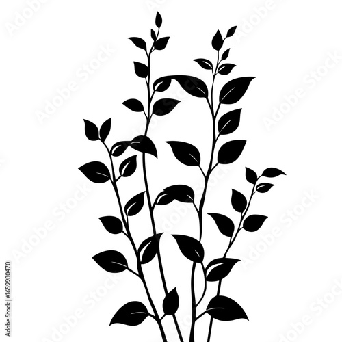 Elegant black vector illustration of multiple plant stems with leaves showcasing natural beauty and organic design elements
