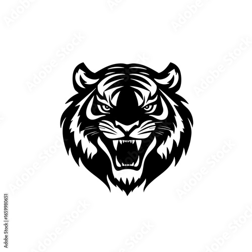 Fierce black tiger head vector design showcasing detailed features and powerful expression