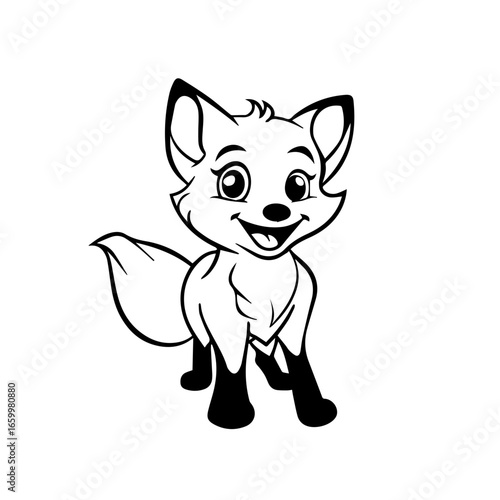 Charming cartoon fox character displaying a joyful expression while standing playfully with a slight tilt in its stance