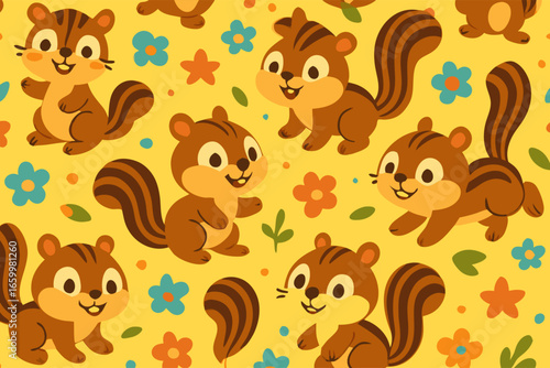 Adorable Chipmunk Pattern Cute Floral Design