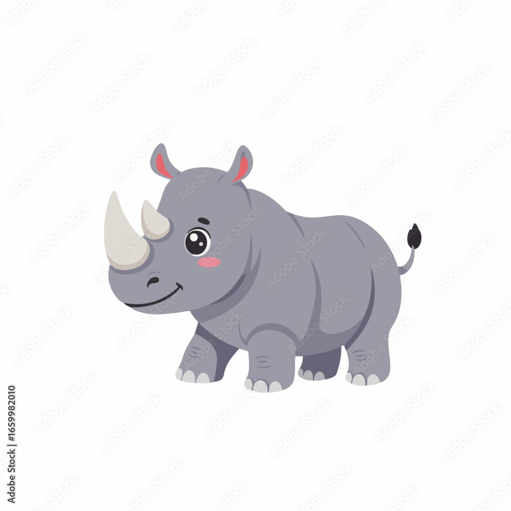 Fototapeta premium Cute Rhinoceros Cartoon Illustration for Kids Coloring Book