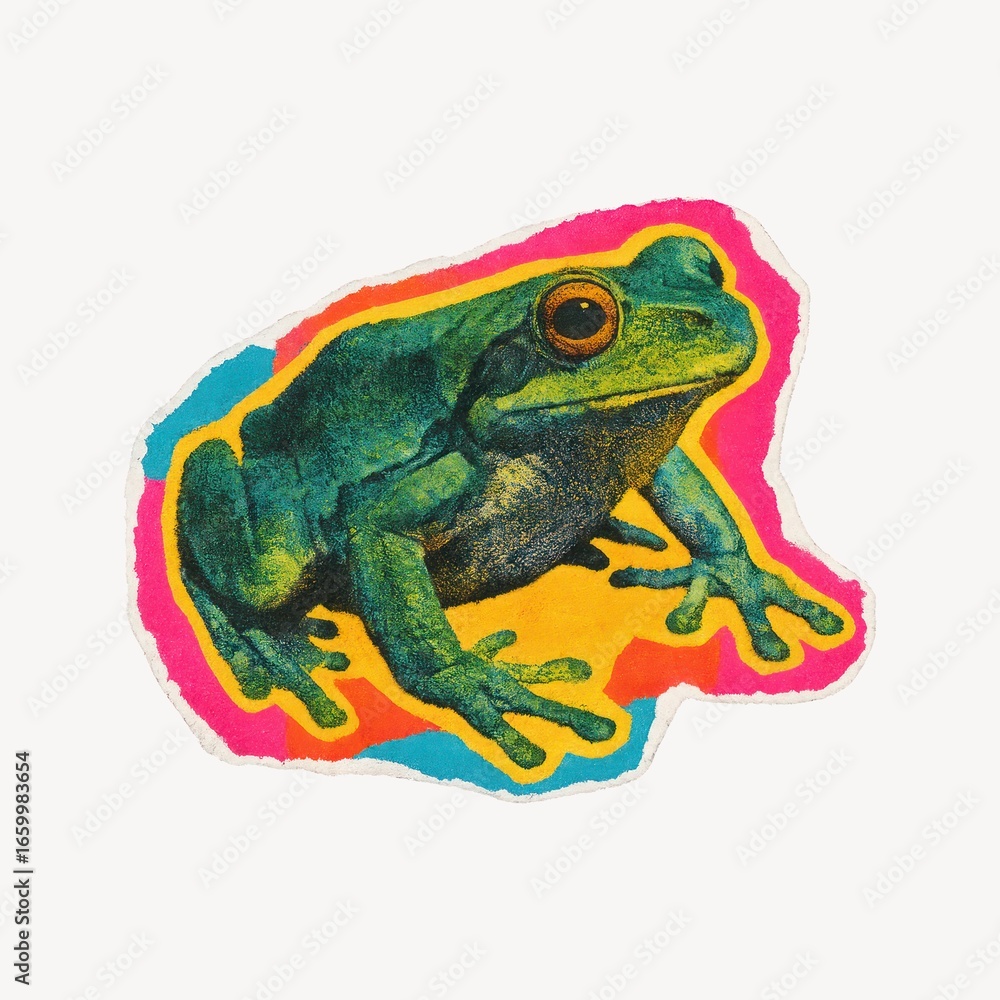 Obraz premium Colorful vibrant retro frog illustration.